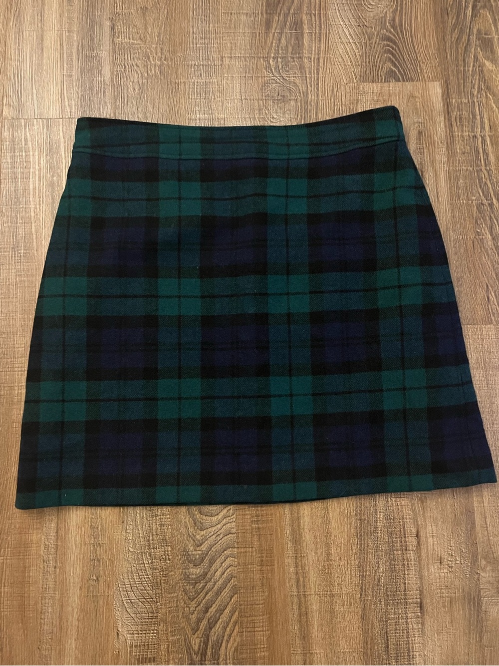 J.Crew Factory Wool Blend Black Watch Green Blue Plaid Mini Skirt Size 12